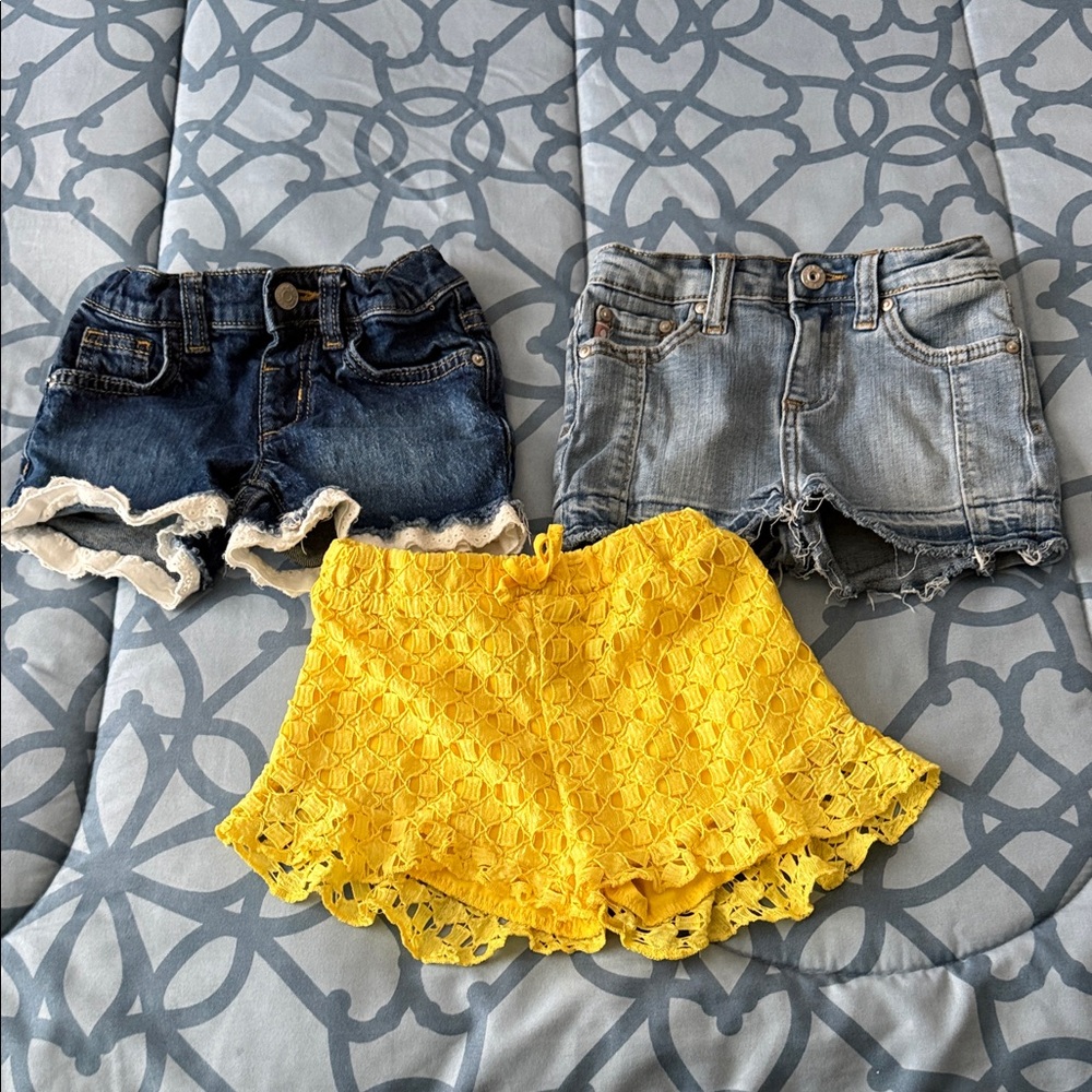 Ag Adriano Goldschmied Girls' Denim and Yellow Lace Shorts Trio